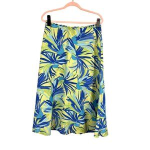 Colorful Tropical‎ Linen Skirt Blue 8 Resort Classic Chic Fit Flare Retro Preppy